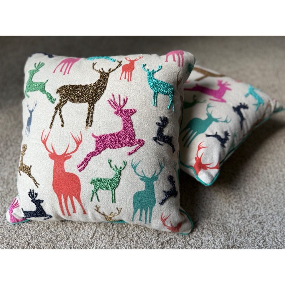 Vintage Pier one‎ Embroidered bedead Deer Pillow Throw Pillow Whimsical Decor
